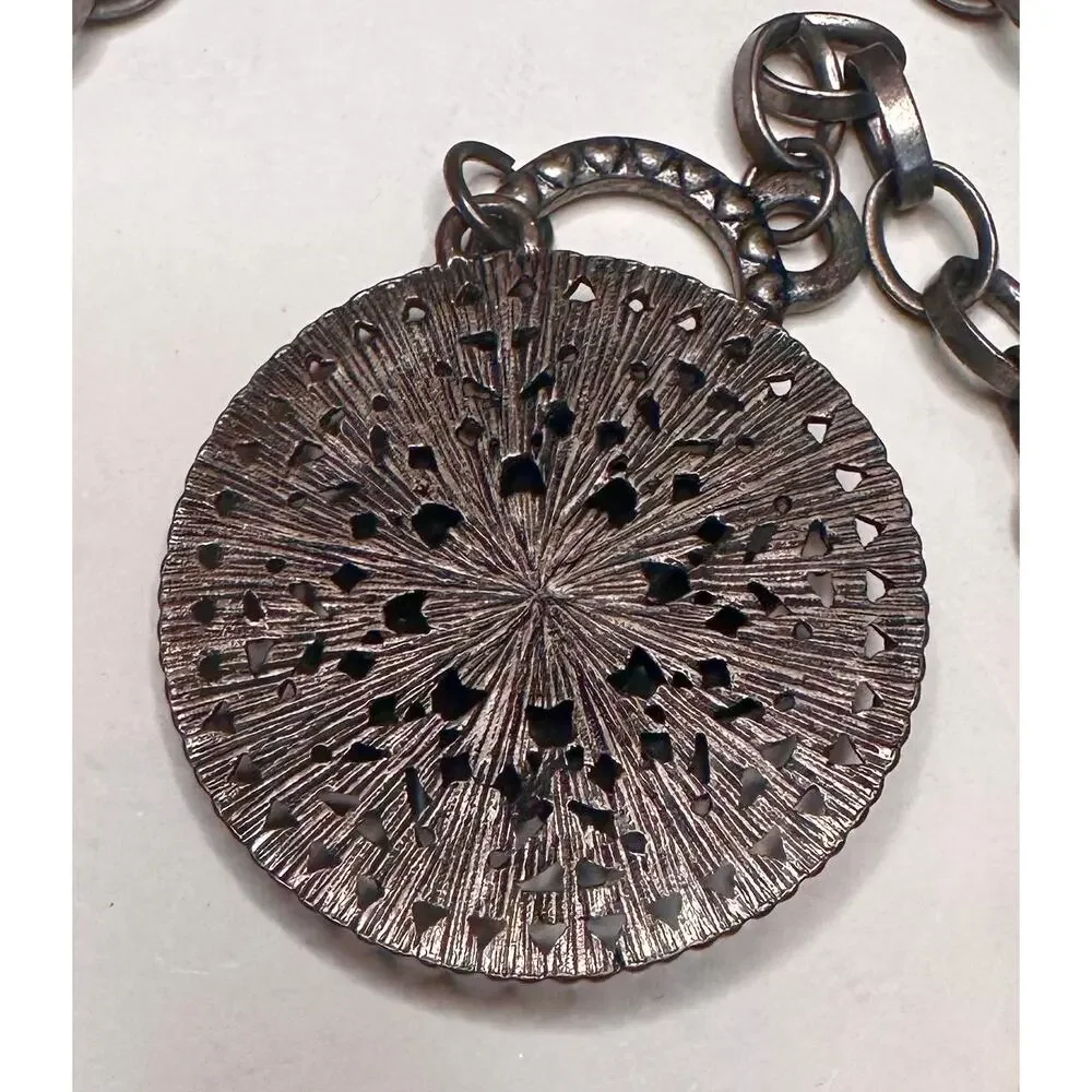 Vintage Inspired Statement Necklace With Mandala Pendant Chain Link Necklace